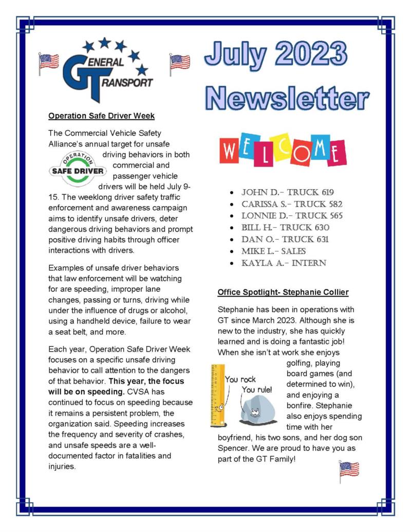 General Transport July 2023 Newsletter